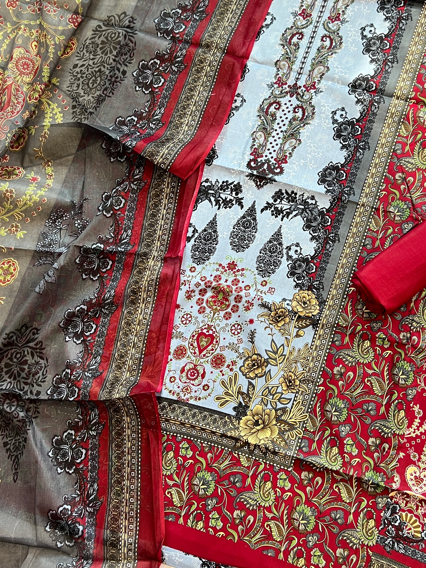 SKY BLUE AND RED INAYA PURE COTTON PRINTED SUIT