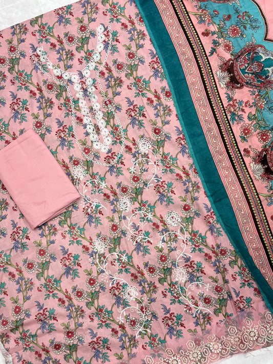 PINK FLORA COTTON EMBROIDERY SUIT Q