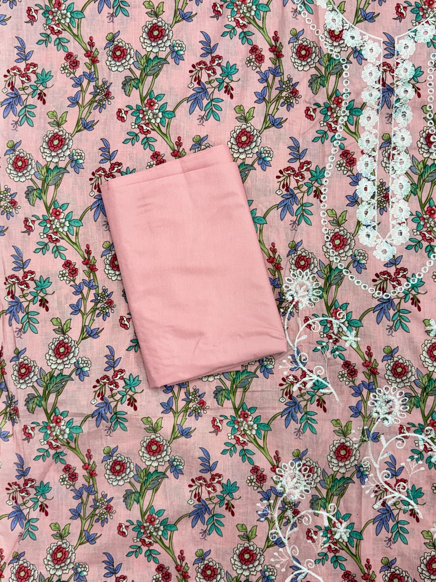 PINK FLORA COTTON EMBROIDERY SUIT Q