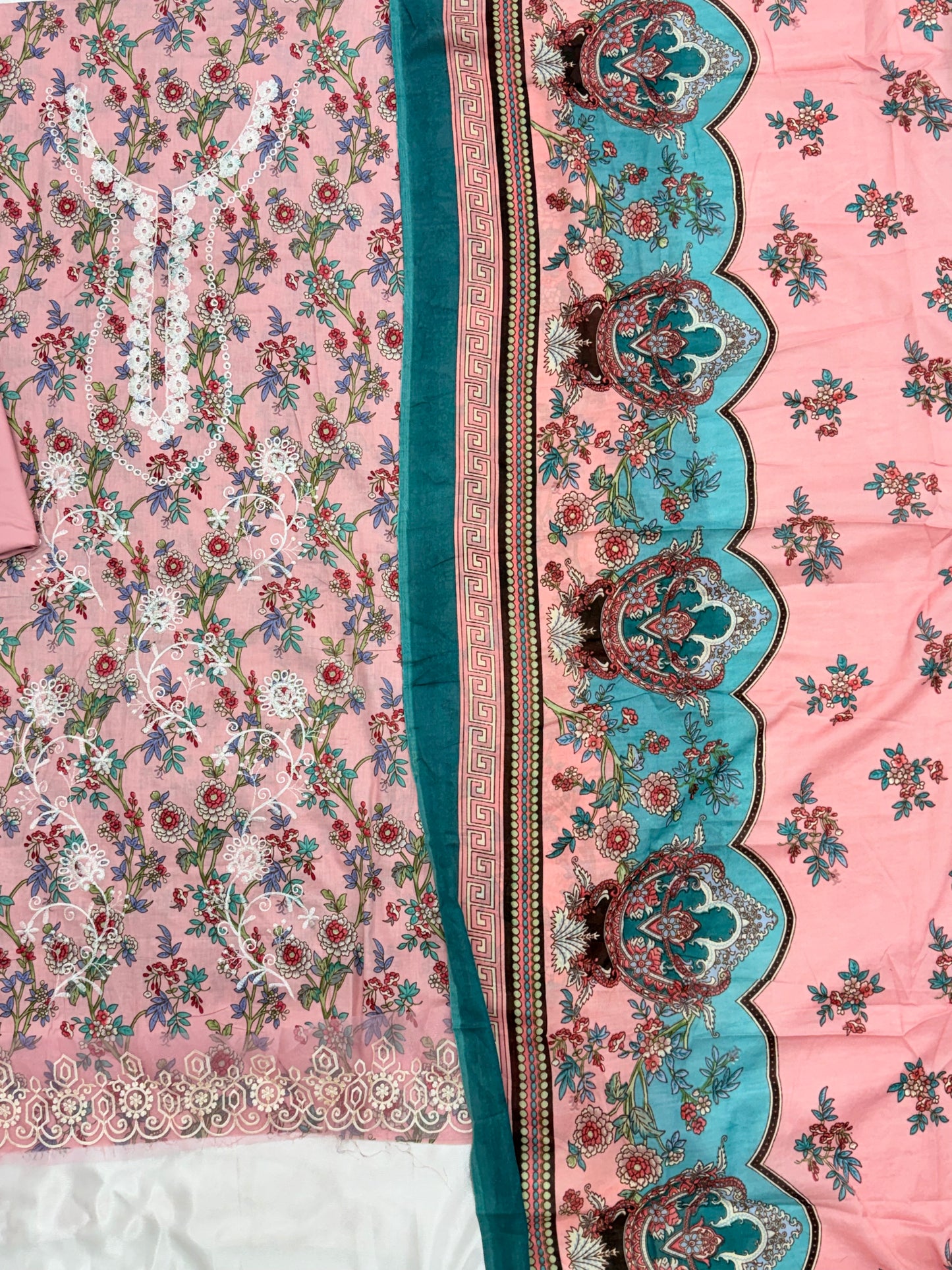 PINK FLORA COTTON EMBROIDERY SUIT Q