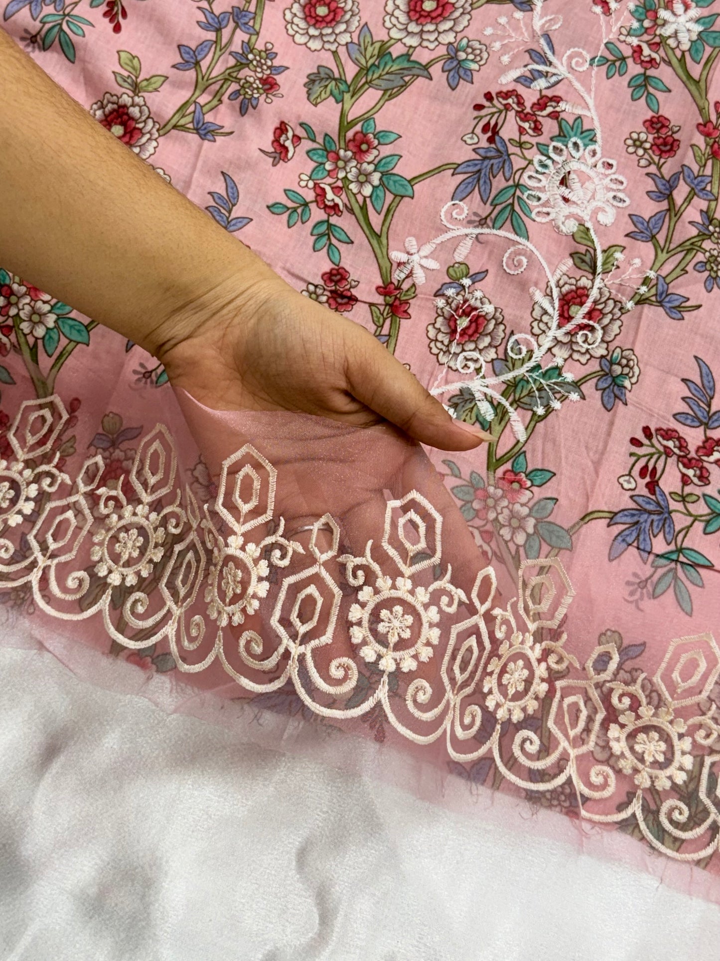 PINK FLORA COTTON EMBROIDERY SUIT Q