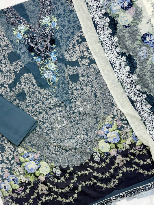 BLUE FLORAL COTTON  PATCH SUIT Q