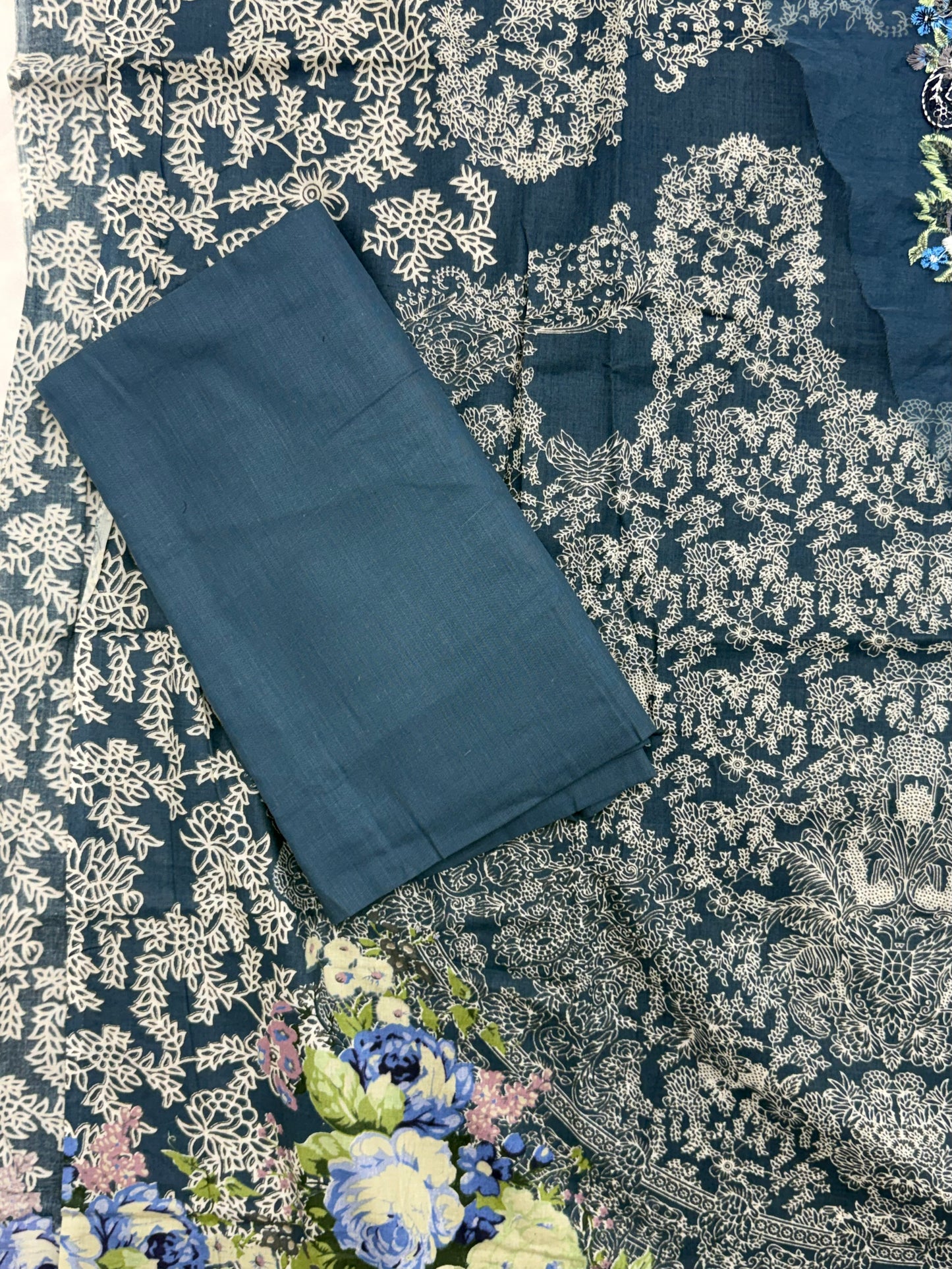 BLUE FLORAL COTTON  PATCH SUIT Q