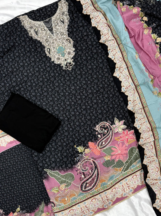 MUSLIN HAND EMBROIDERY SUIT 282 Q