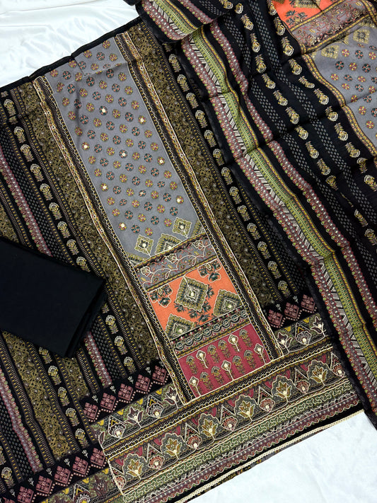 BLACK NAYAB MUSLIN EMBROIDERY SUIT Q