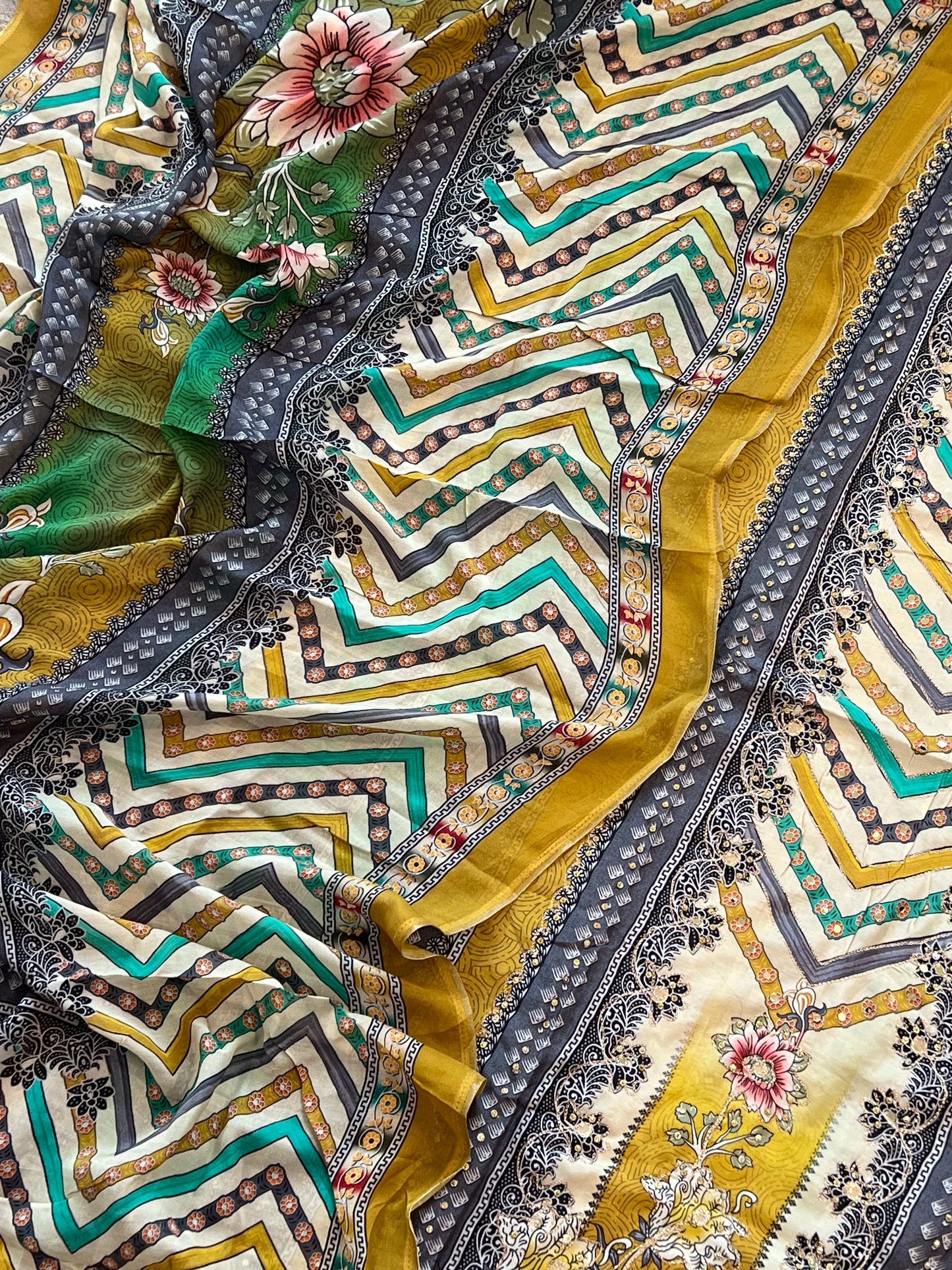 YELLOW MUMTAZ MUSLIN EMBROIDERY SUIT