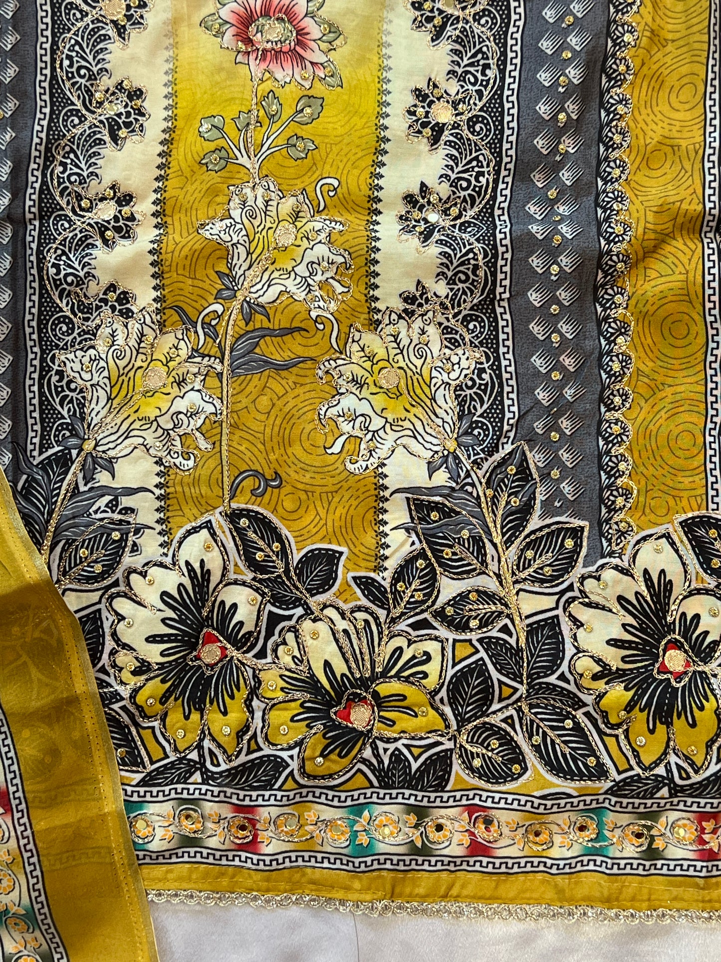 YELLOW MUMTAZ MUSLIN EMBROIDERY SUIT