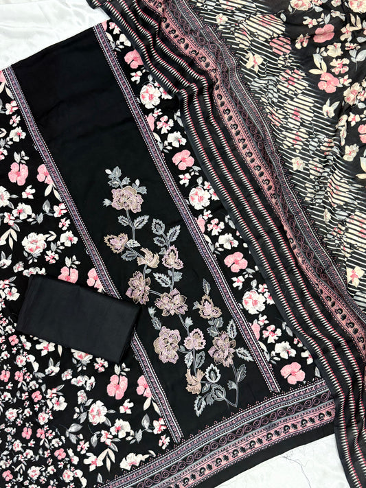 CASHMERE BLACK COTTON EMBROIDERY SUIT 1 Q