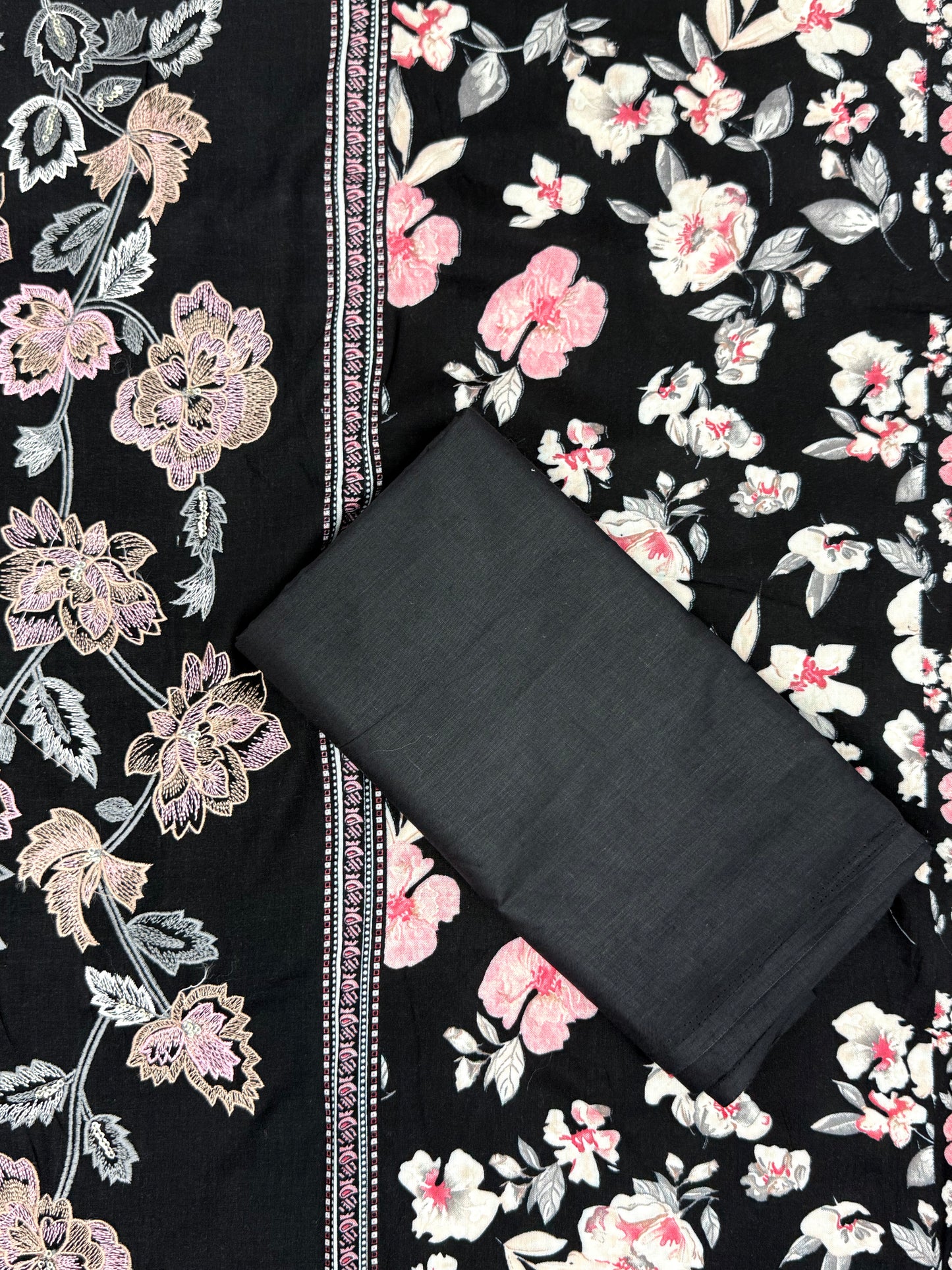 CASHMERE BLACK COTTON EMBROIDERY SUIT 1 Q