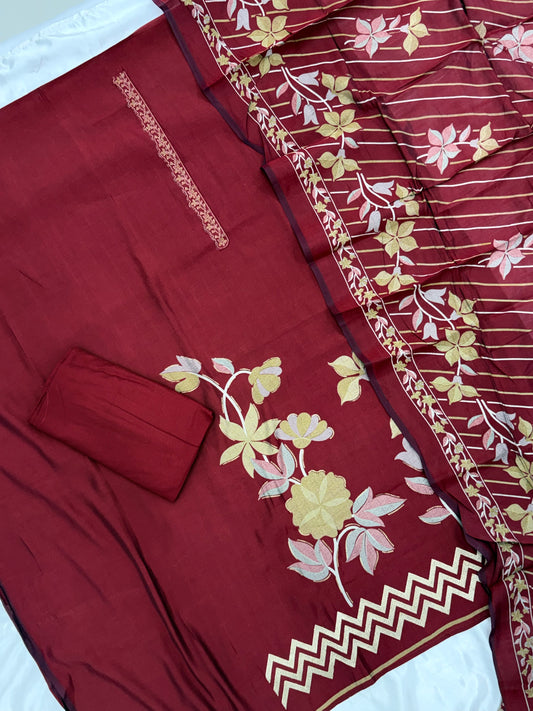MAROON MUMTAZ MUSLIN EMBROIDERY SUIT Q