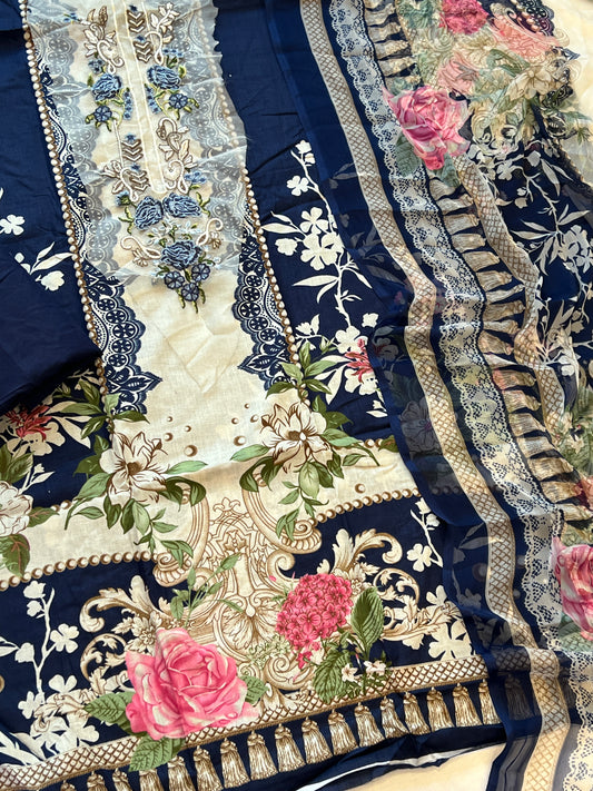 BLUE FLORAL COTTON PATCH SUIT