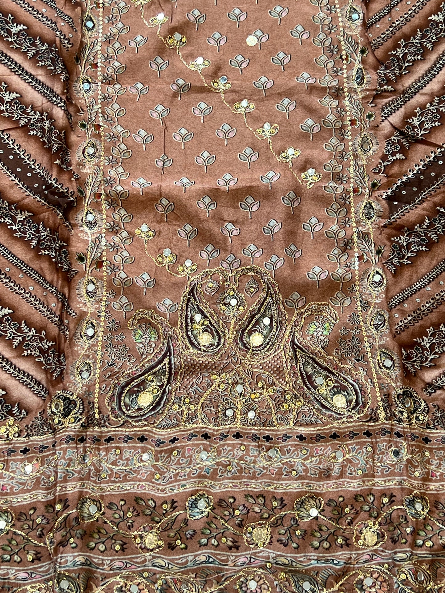BROWN MUSLIN EMBROIDERY SUIT 238 Q