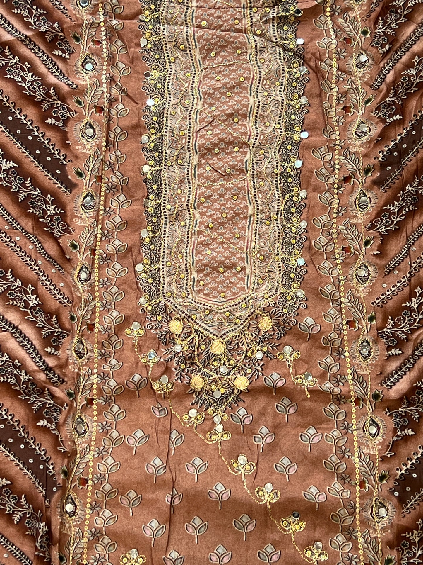 BROWN MUSLIN EMBROIDERY SUIT 238 Q