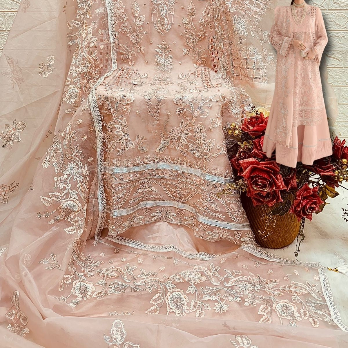 PEACH ORGANZA SUIT F 1730