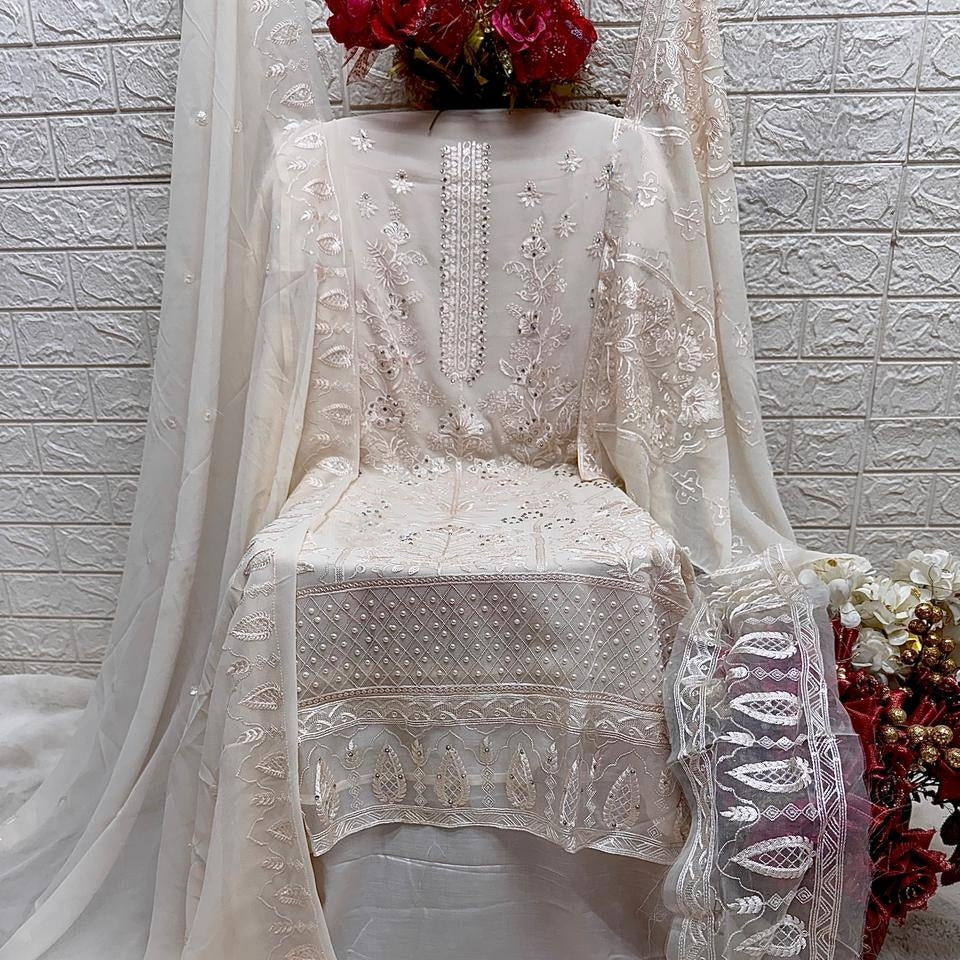 OFF WHITE GEORGETTE SUIT F 5427