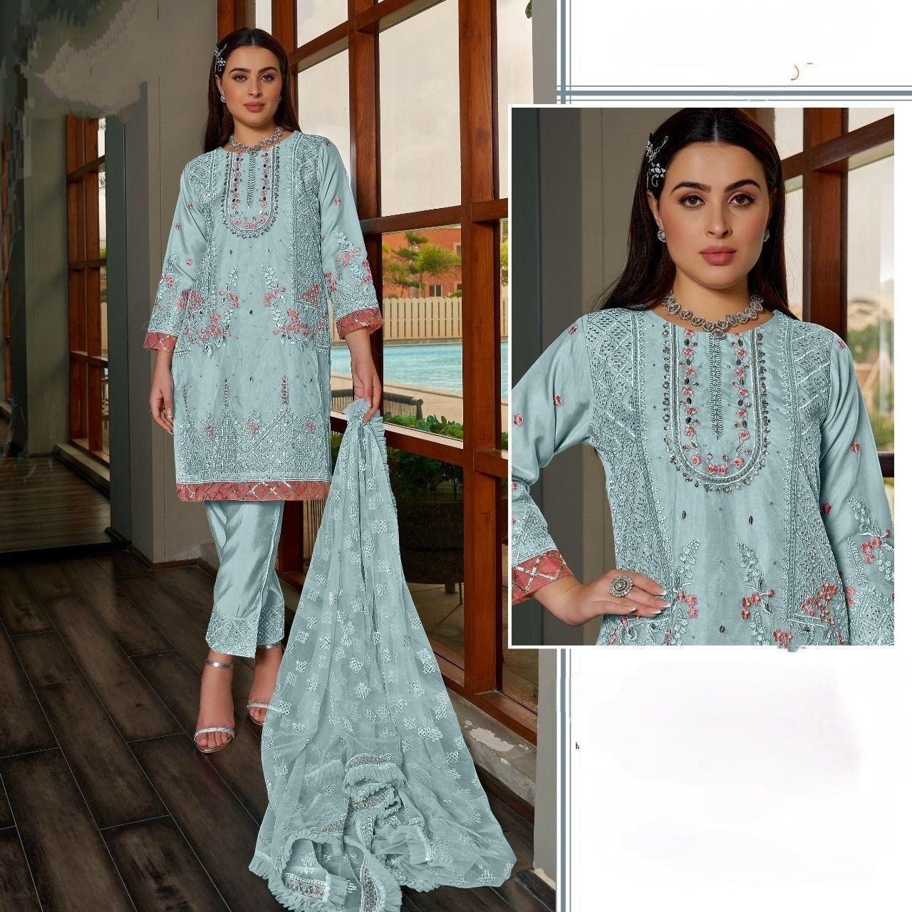 BLUE ORGANZA SUIT F 1669