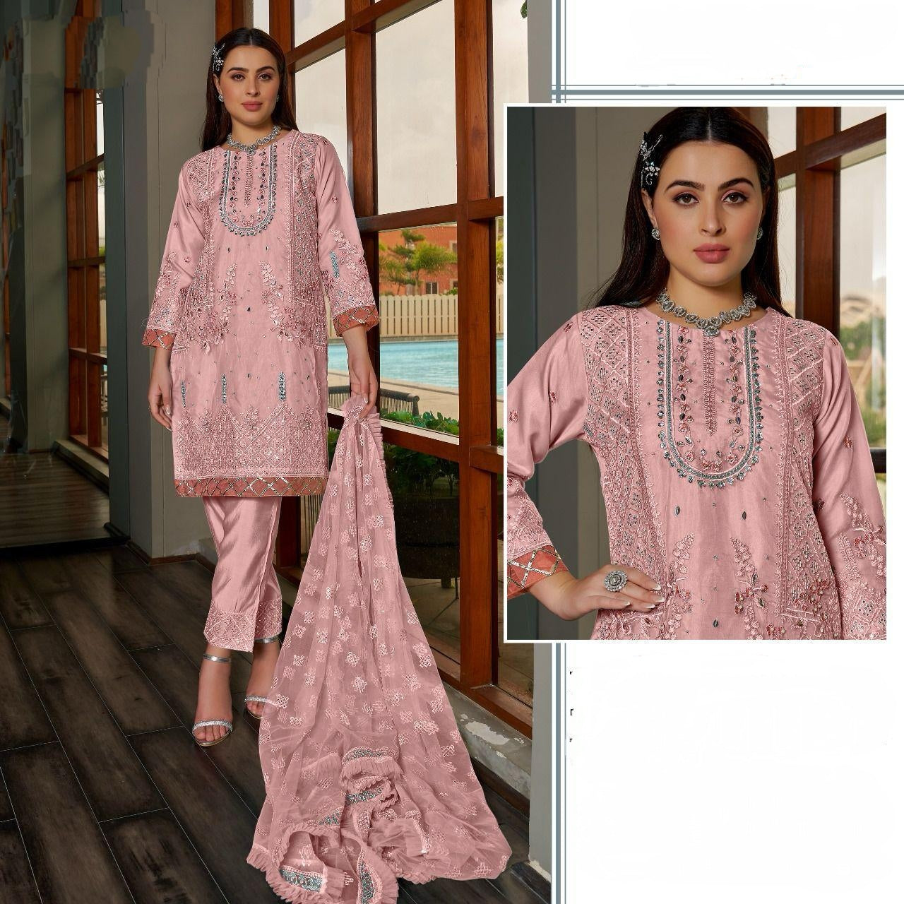 PEACH ORGANZA SUIT F 1669