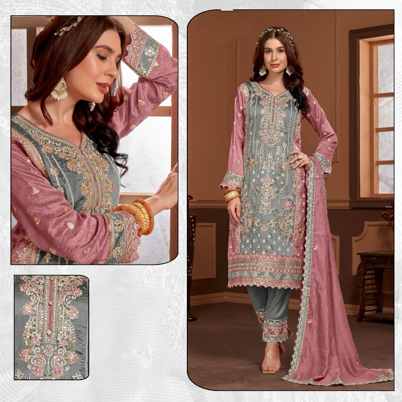 VICHITRA GREY SILK EMBROIDRED SUITF 1772