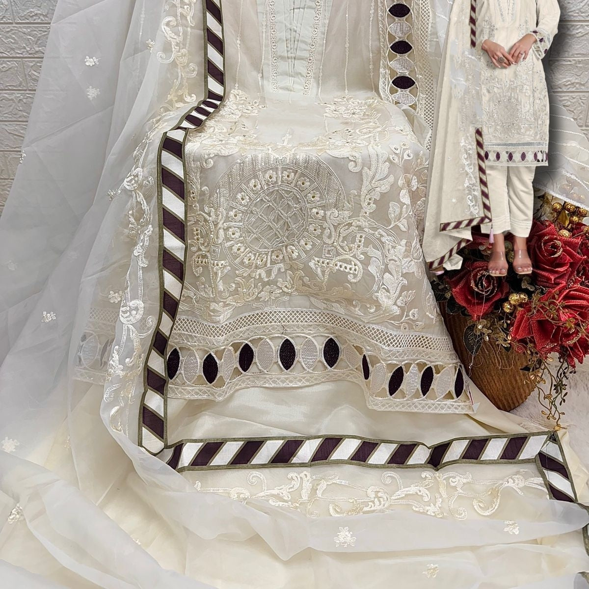 ANAH MILKY WHITE ORGANZA SUIT 1782