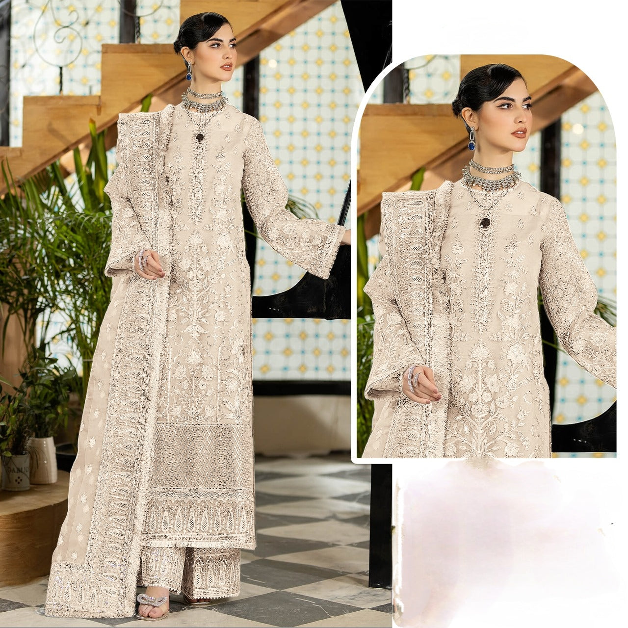 OFF WHITE GEORGETTE SUIT F 5427