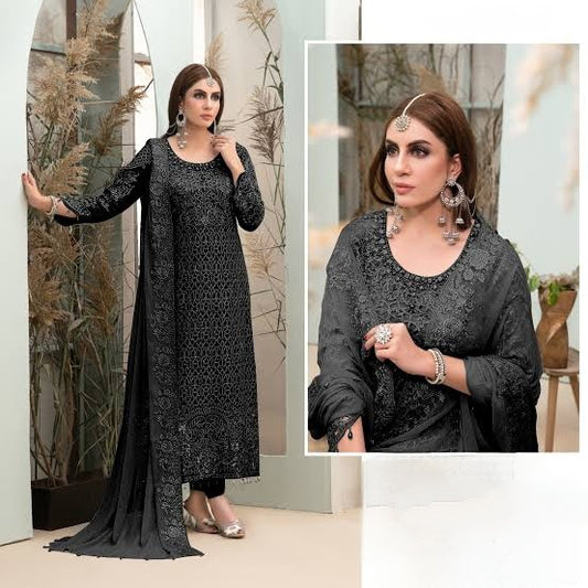 BLACK NET EMBROIDERY SUIT F 1185