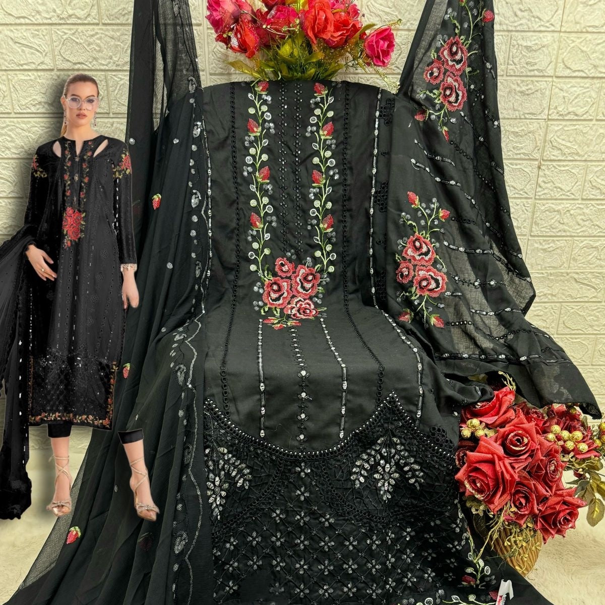 BLACK LAWN EMBROIDERY SUIT 1809