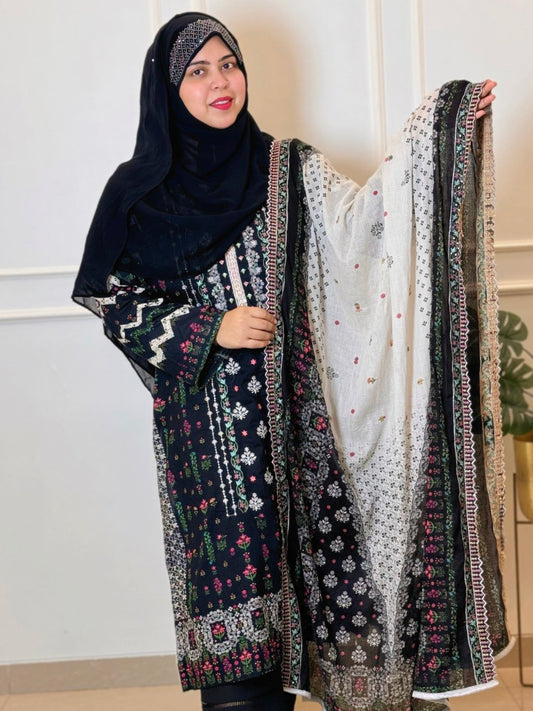 SABA BLACK LAWN EMBROIDERY SUIT