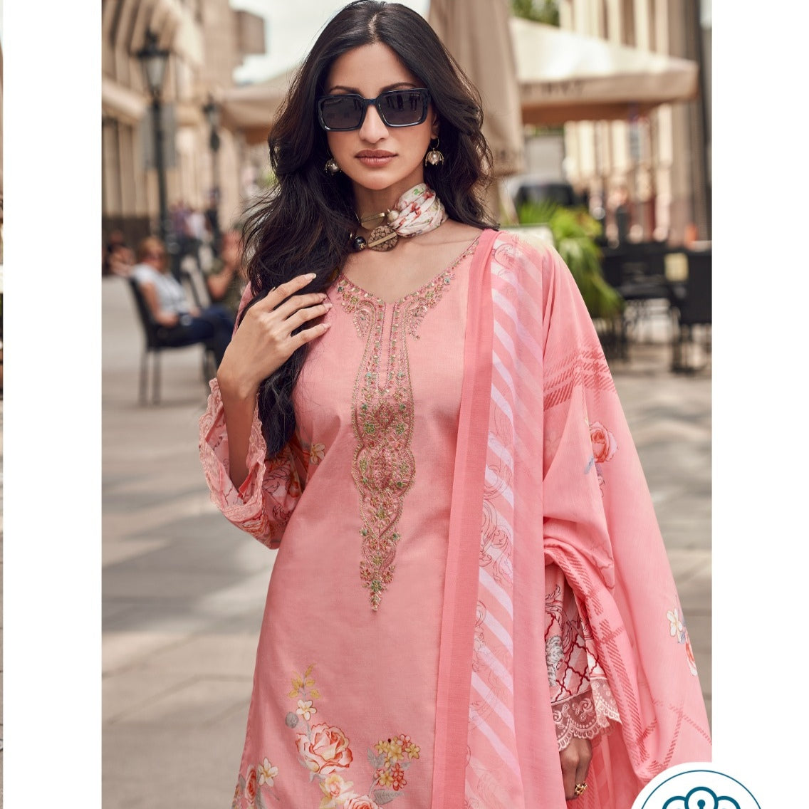 PEACH AAYKA COTTON EMBROIDERY SUIT