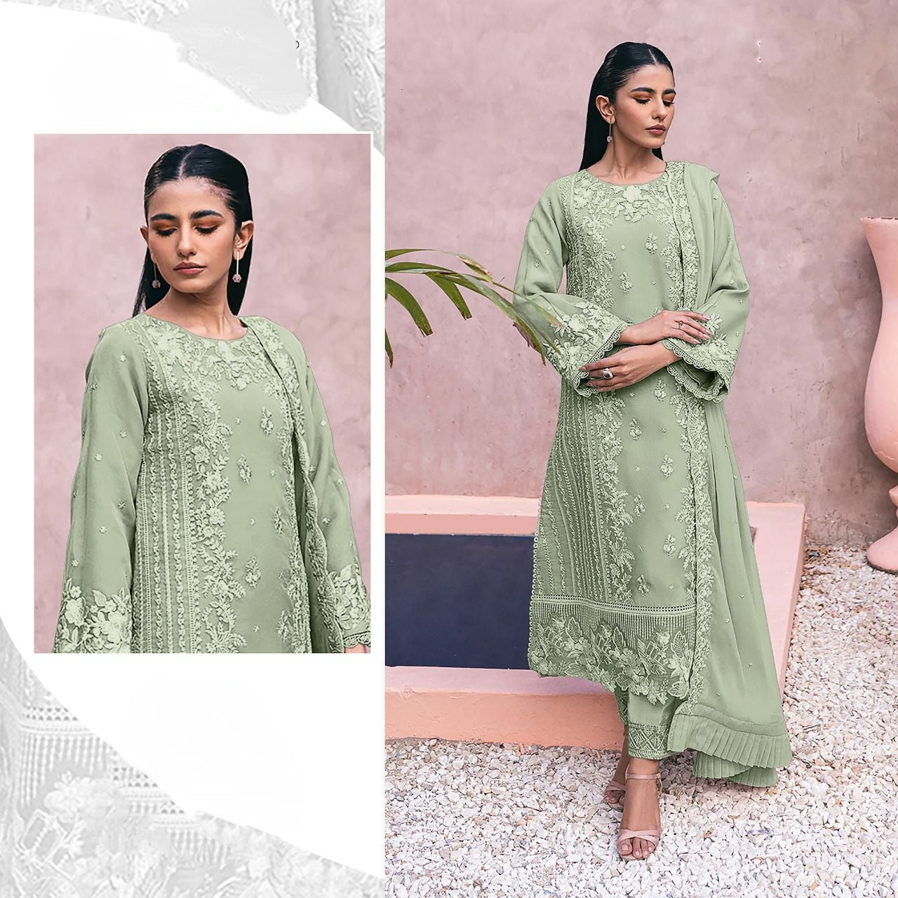 GREEN GEORGETTE EMBROIDERY SUIT 1820