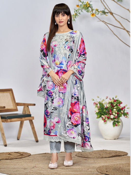 GARDEN GREY LAWN EMBROIDERY SUIT