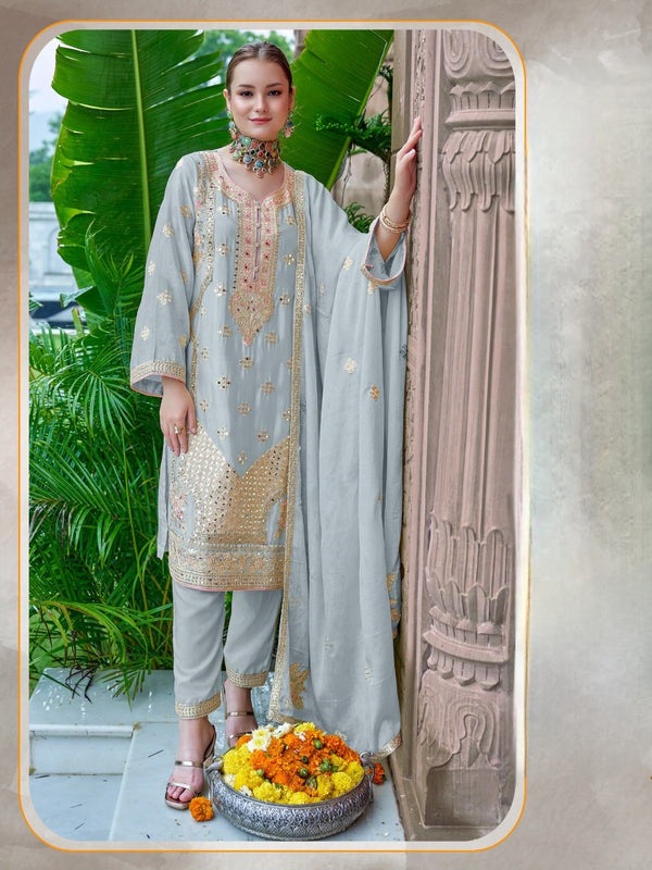 GREY CHINNON EMBROIDERY SUIT 1848 Q