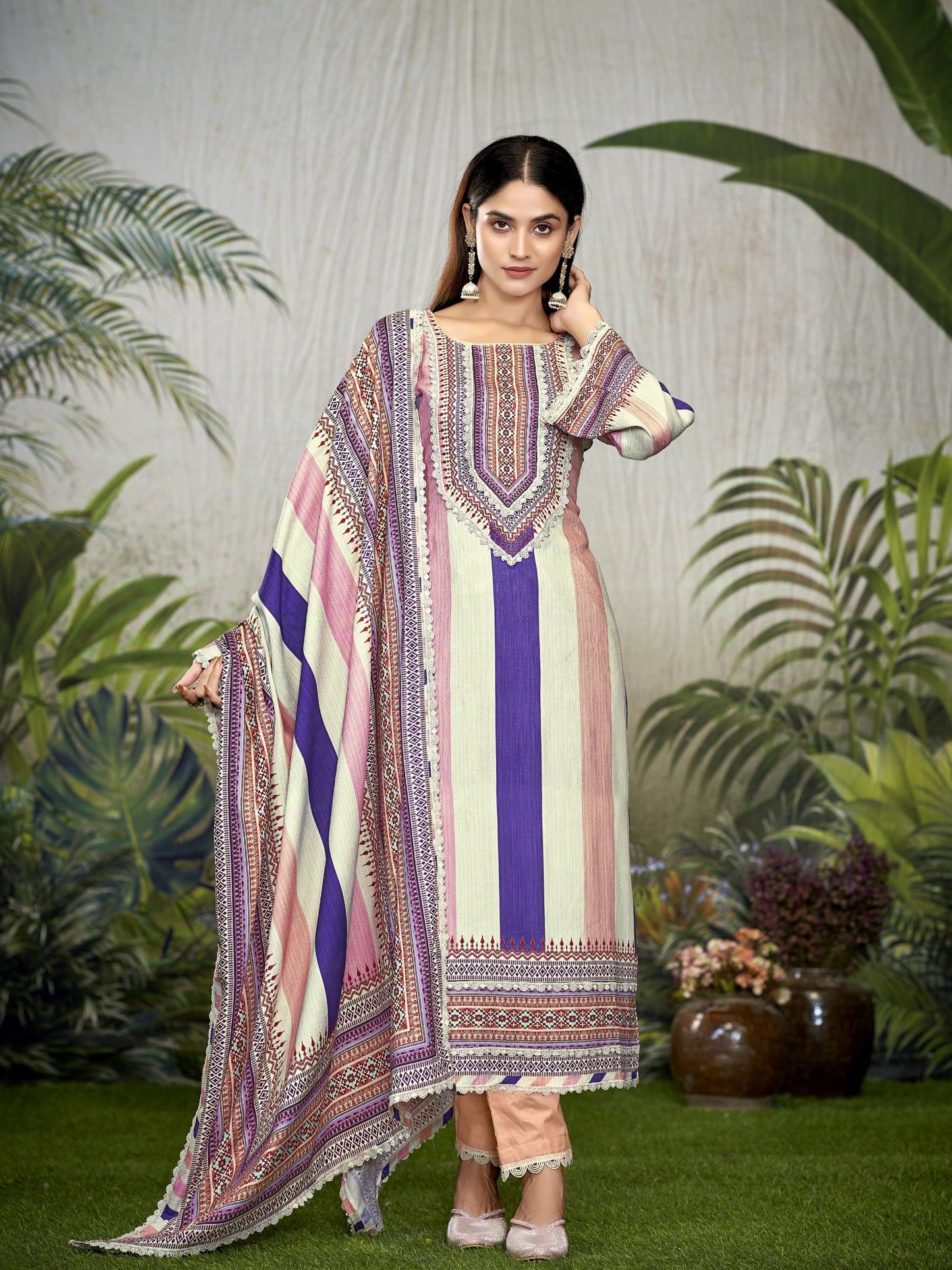 PEACH AZAA LAHERIYA COTTON SUIT 2