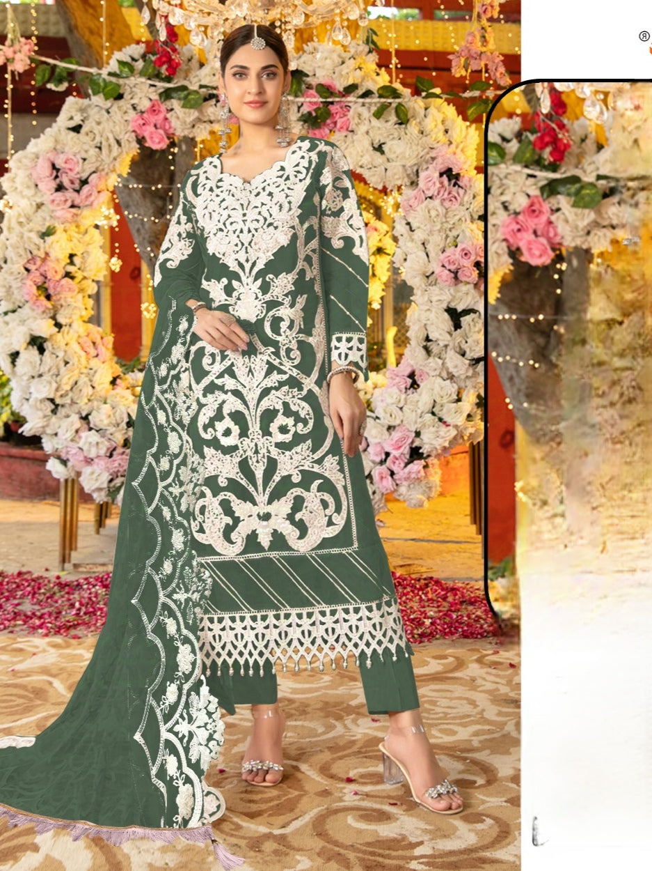 GREEN ORGANZA SUIT 1688