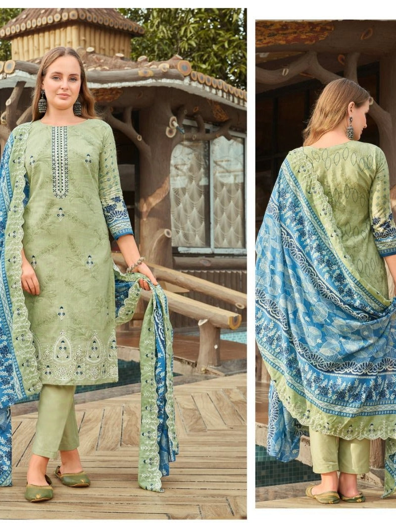 GREEN LAWN COTTON EMBROIDERY SUIT