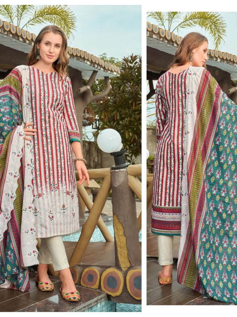 RED LAWN COTTON EMBROIDERY SUIT