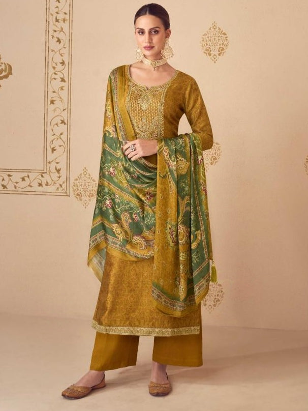 YELLOW SHENAAZ PURE SILK EMBROIDERY SUIT