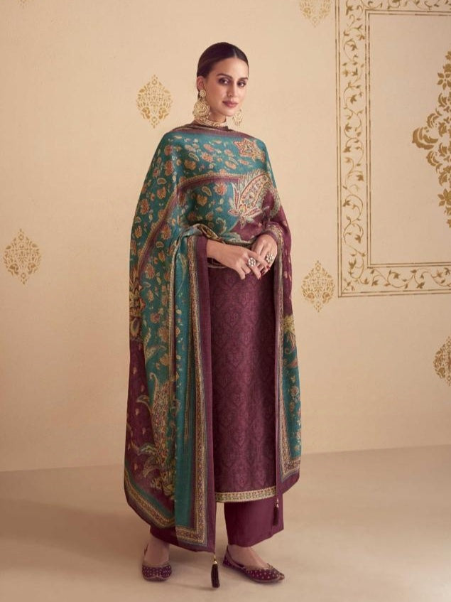 MAROON SHENAAZ PURE SILK EMBROIDERY SUIT