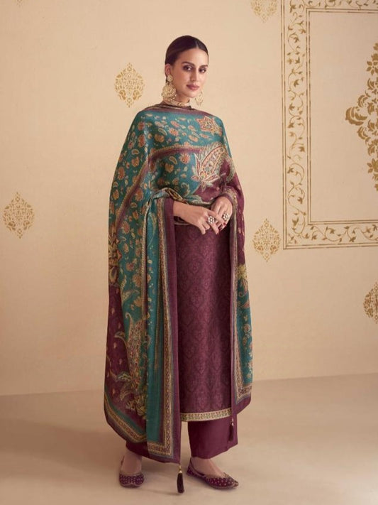 MAROON SHENAAZ PURE SILK EMBROIDERY SUIT