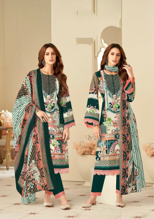 DARK GREEN INAYA PURE COTTON PRINTED SUIT