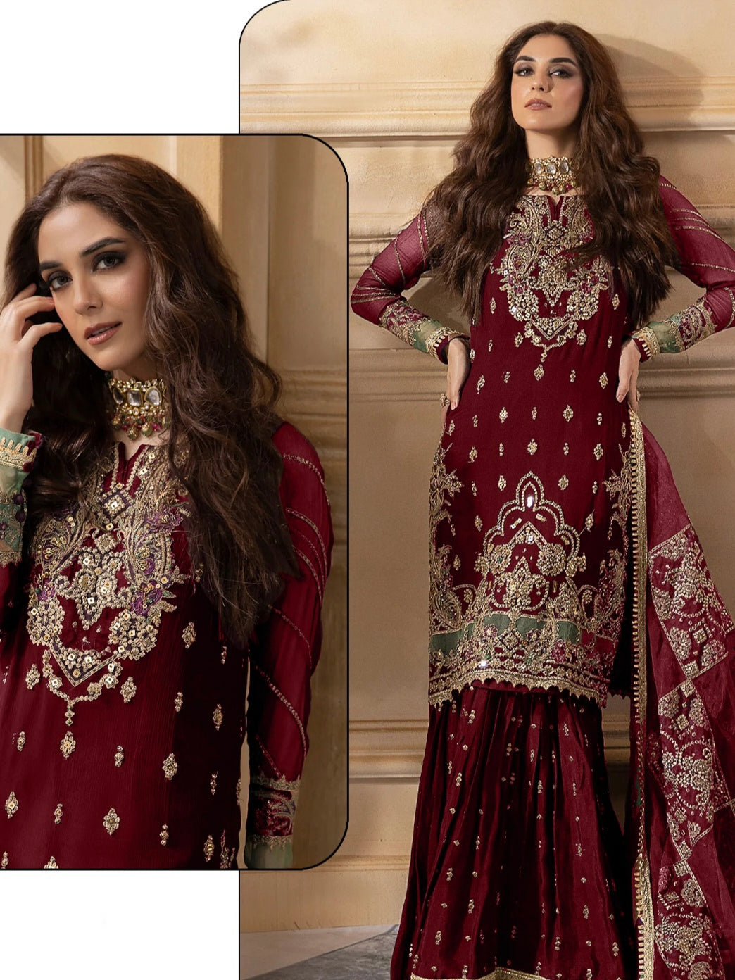 MAROON VELVET EMBROIDERY SUIT 17041