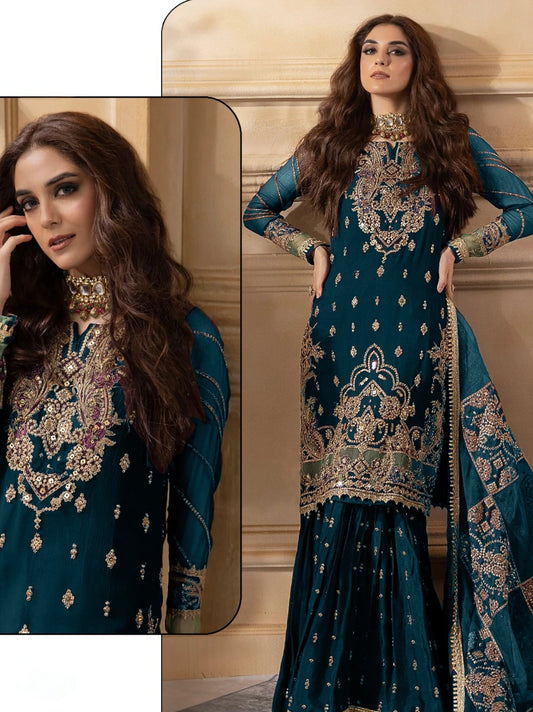 BLUE VELVET EMBROIDERY SUIT 17041