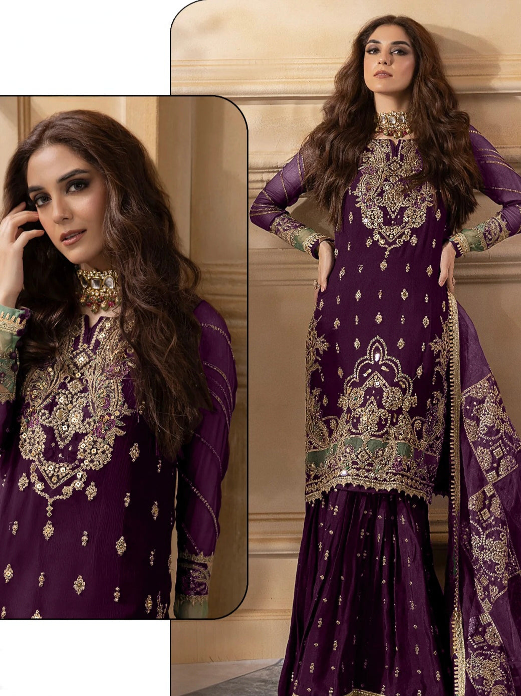 PURPLE VELVET EMBROIDERY SUIT 17041