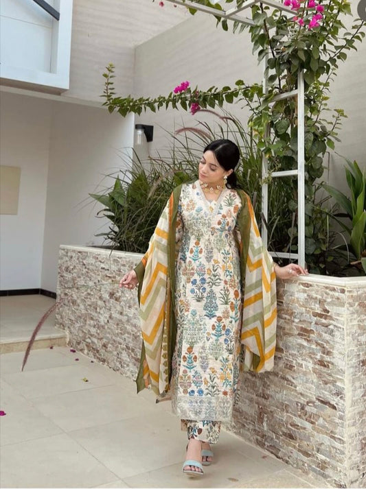 HARSHA OFFWHITE AND MUSTERED COTTON PATCH