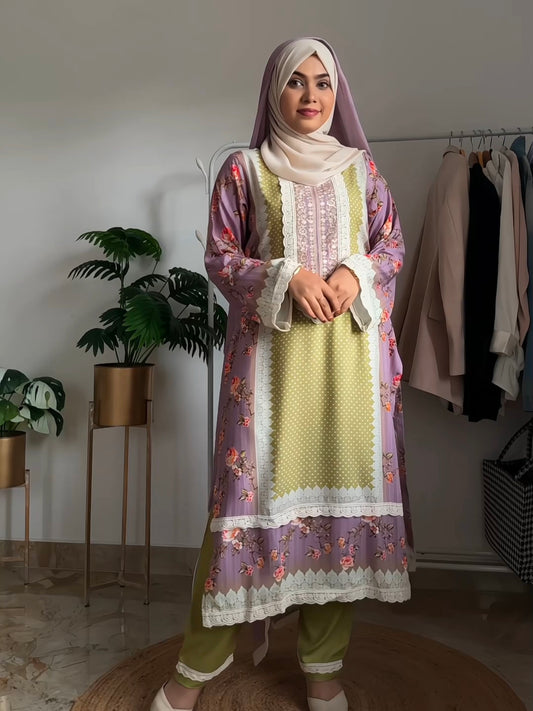 PURPLE MUGHAL COTTON READYMADE SUIT