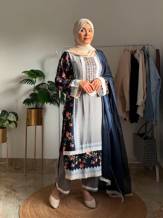 BLUE MUGHAL COTTON READYMADE SUIT