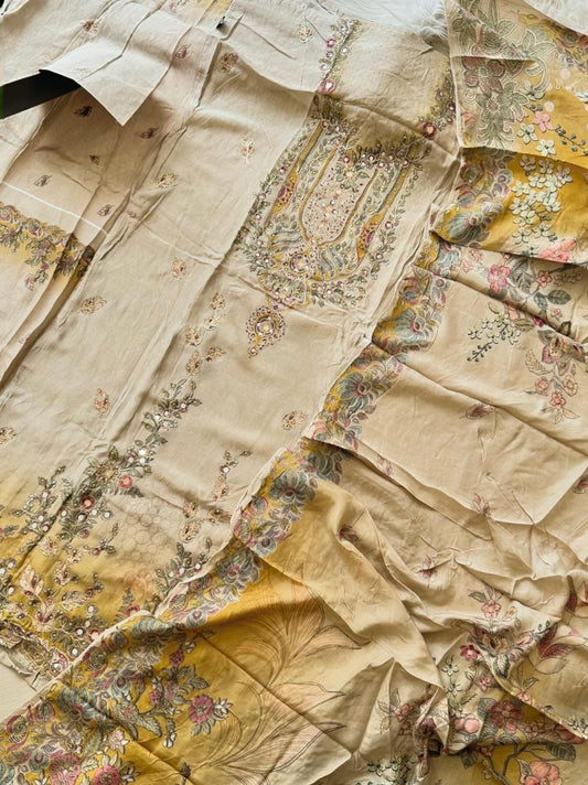 OFF-WHITE PURE MUSLIN EMBROIDERY SUIT 137