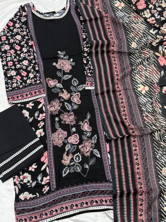 BLACK CASHMERE LAWN READYMADE SUIT 1 Q