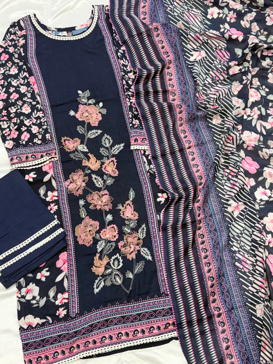 BLUE CASHMERE LAWN READYMADE SUIT 4 Q