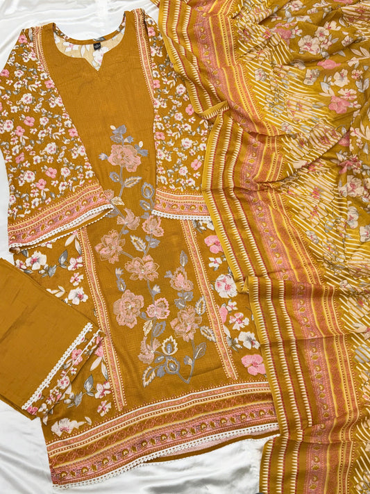MUSTERED CASHMERE LAWN READYMADE SUIT 3 Q