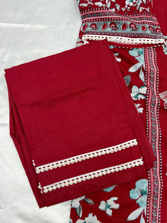 RED CASHMERE LAWN READYMADE SUIT 2 Q